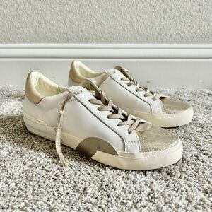 Dolce Vita Zina Sneakers Size 8.5 White Gold Embossed Leather